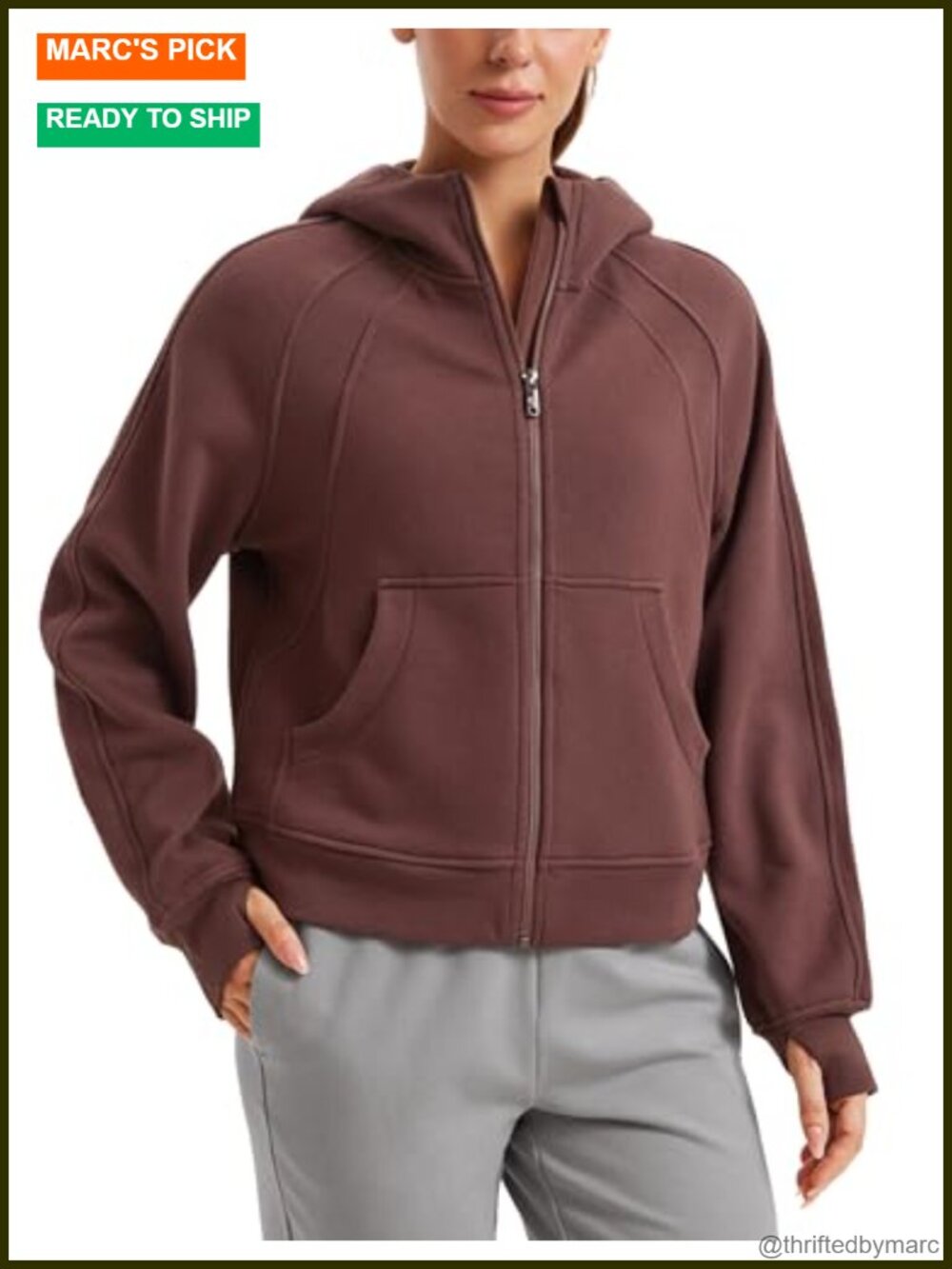 Fleece Lined Full Zip Hoodie Oversized Cotton Blend Warm Winter Jacket